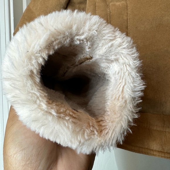 Tan Suede Aviator Style Jacket with Faux Fur - Picture 9 of 12